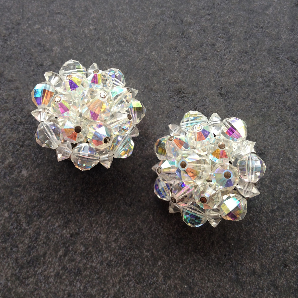 Vintage 50's Rhinestone Cluster Earrings - Picture 1 of 2